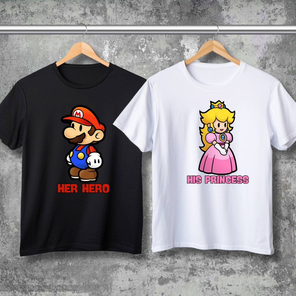 Парные футболки с принтом - Mario\Peach!