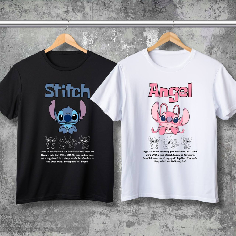 Парні футболки з принтом -  Stich\Angel!
