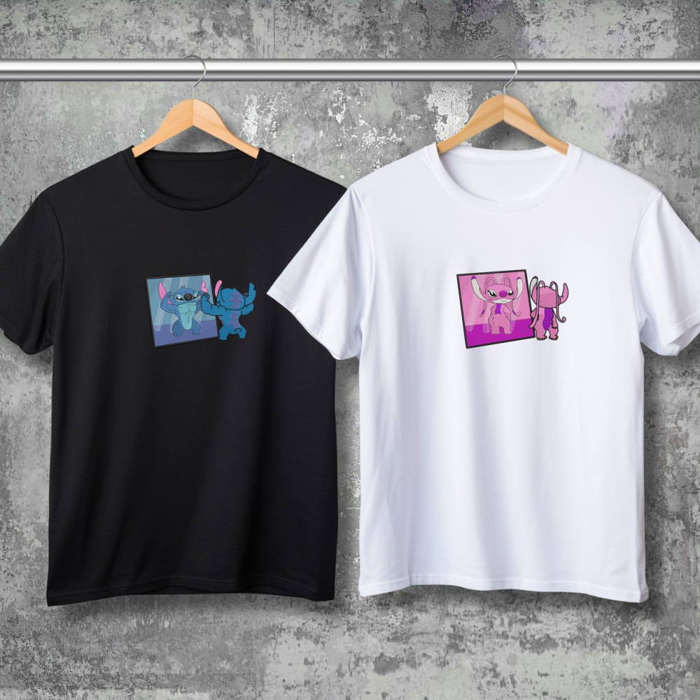 Парні футболки з принтом -  Stich\Angel!