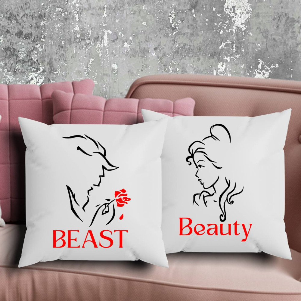 Парні подушки з принтом - Beast\Beauty!