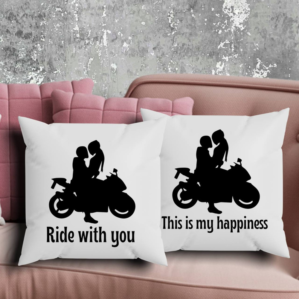 Парні подушки з принтом - Ride with you\This is my happiness!