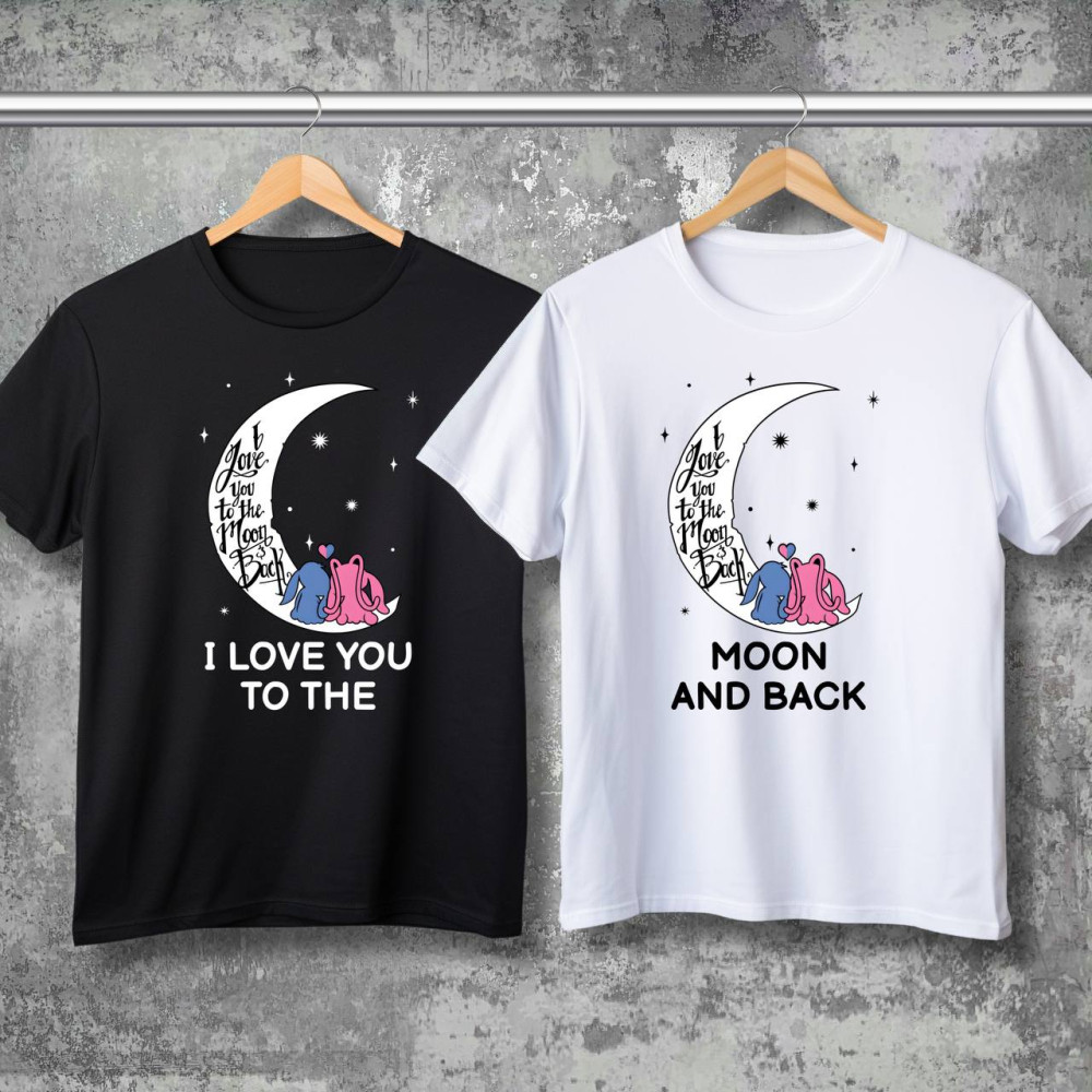 Парні футболки з принтом - I love you to the moon and back!