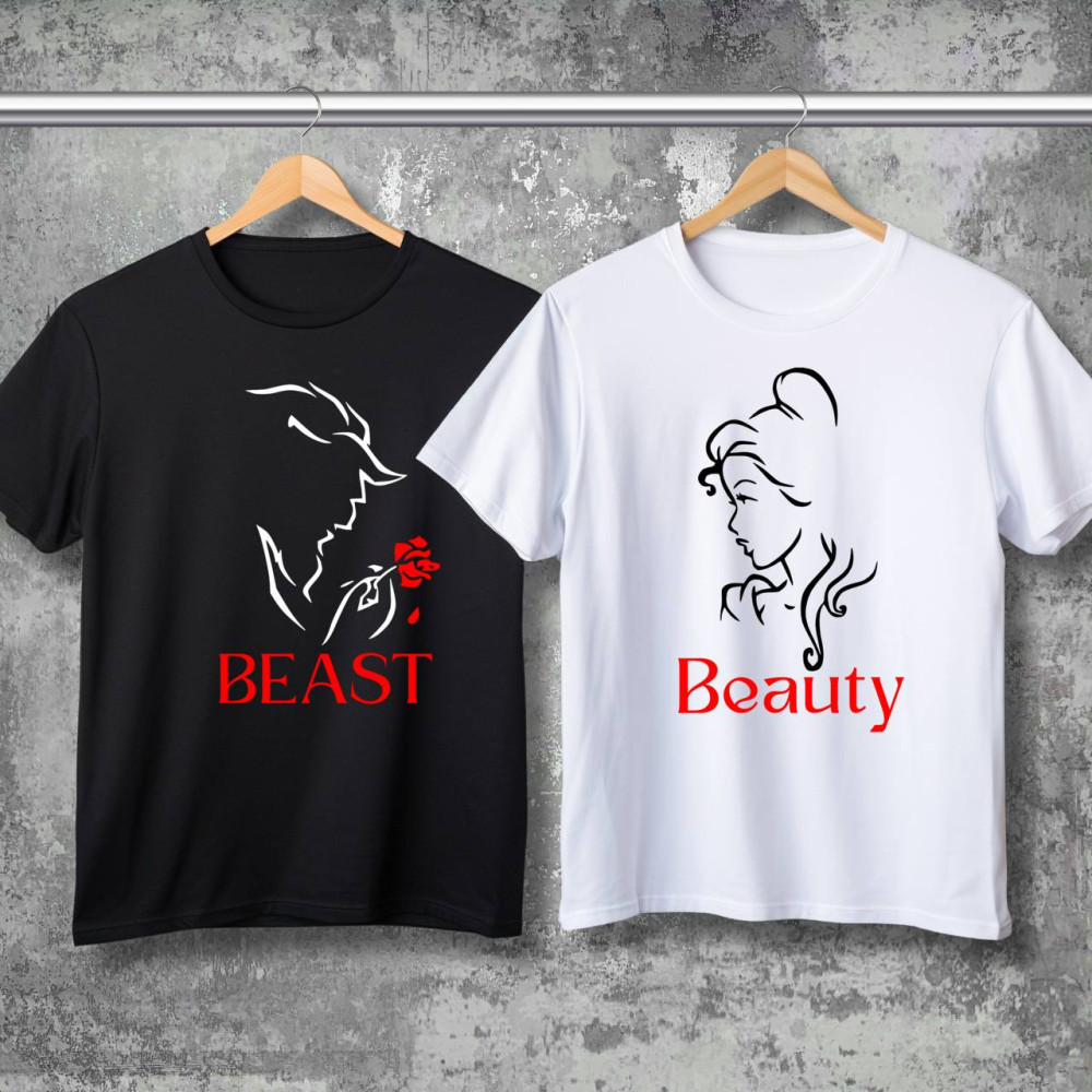 Парні футболки з принтом - Beast\Beauty!
