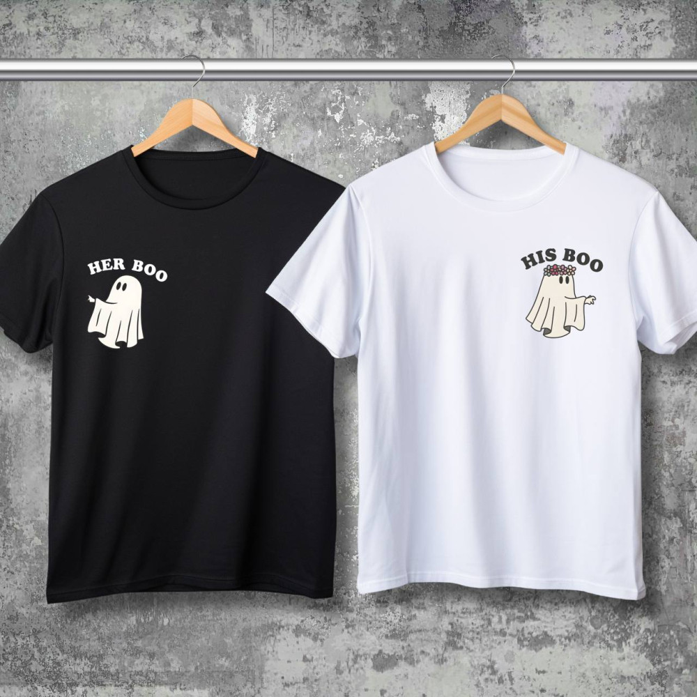 Парні футболки з принтом - Her Boo\His Boo!