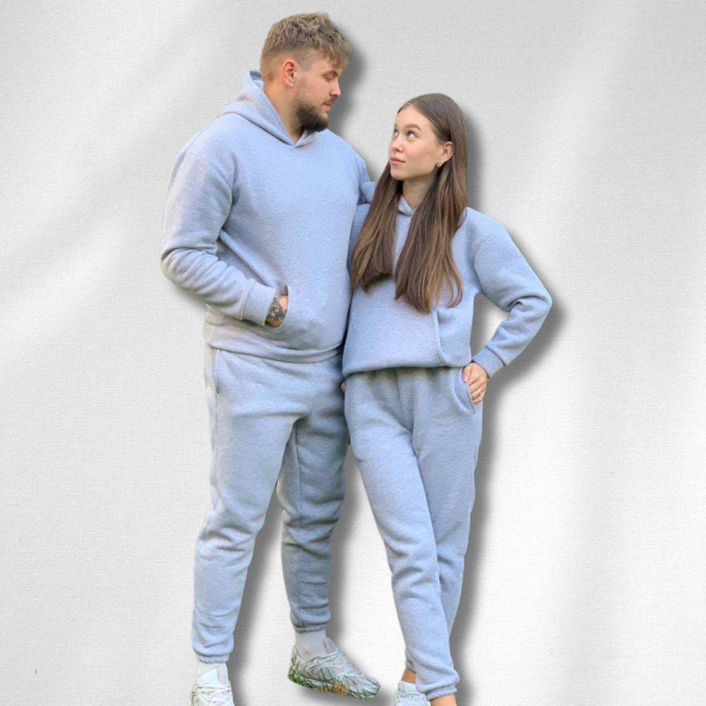 Парні спортивні костюми теплі з капюшоном Худі та Джогери XS/S, XL/XXL, меланж Парні спортивні костюми теплі з капюшоном Худі та Джогери XS/S, XL/XXL, меланж