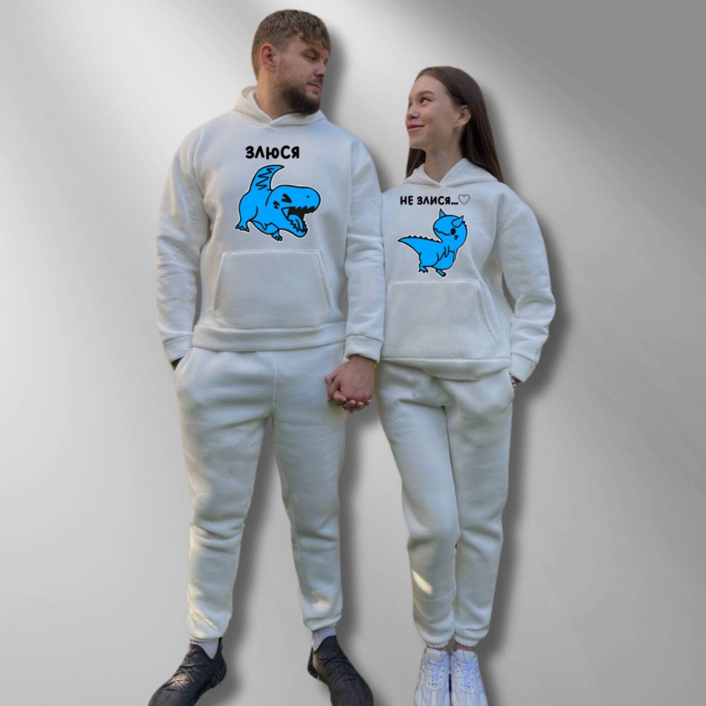 Парні спортивні костюми теплі з капюшоном Худі та Джогери M/L, XL/XXL, принт "Злюся/Не злися" білий (409) Парні спортивні костюми теплі з капюшоном Худі та Джогери M/L, XL/XXL, принт "Злюся/Не злися" білий (409)