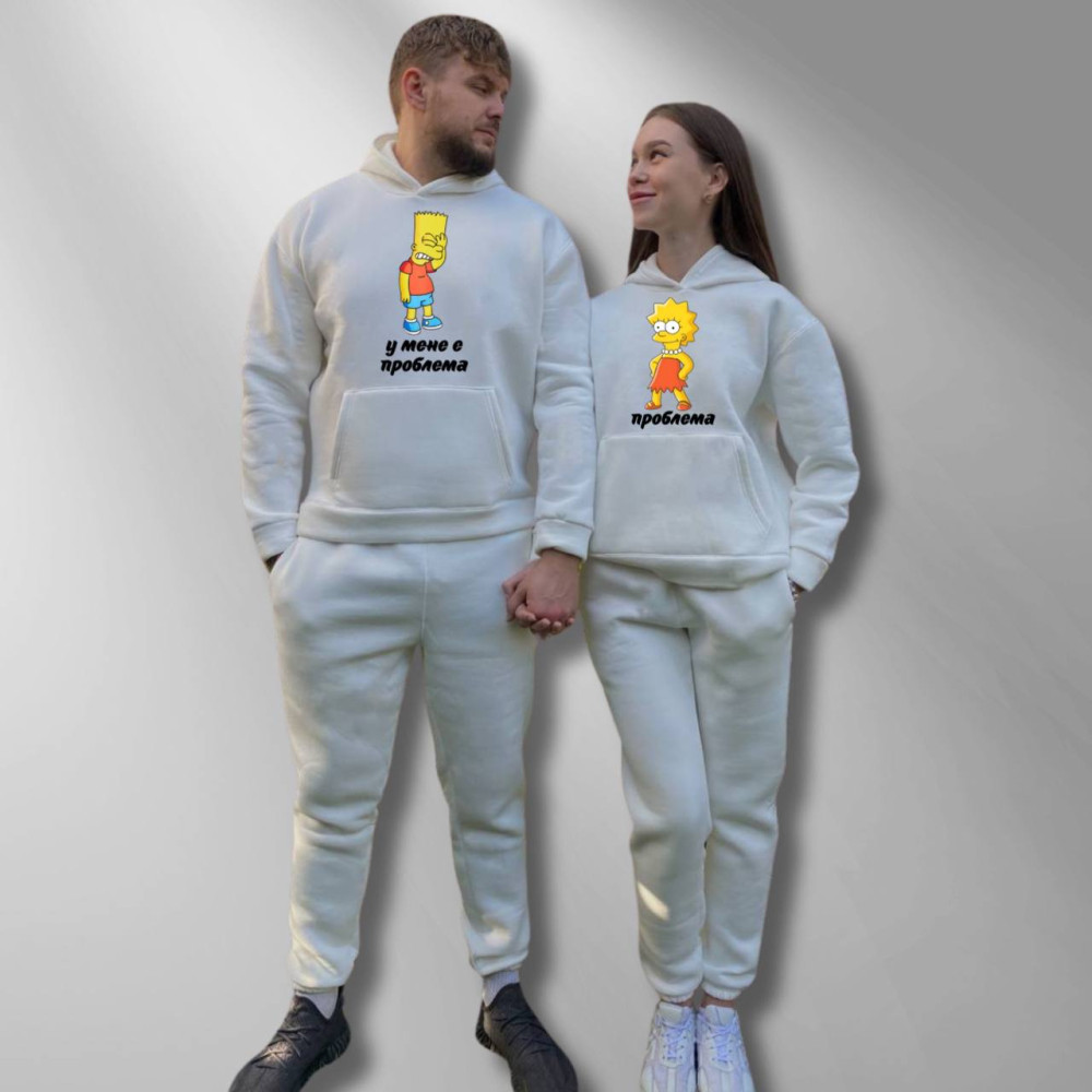 Парні спортивні костюми теплі з капюшоном Худі та Джогери XL/XXL, XL/XXL, принт "У мене є проблема" білий (81) Парні спортивні костюми теплі з капюшоном Худі та Джогери XL/XXL, XL/XXL, принт "У мене є проблема" білий (81)