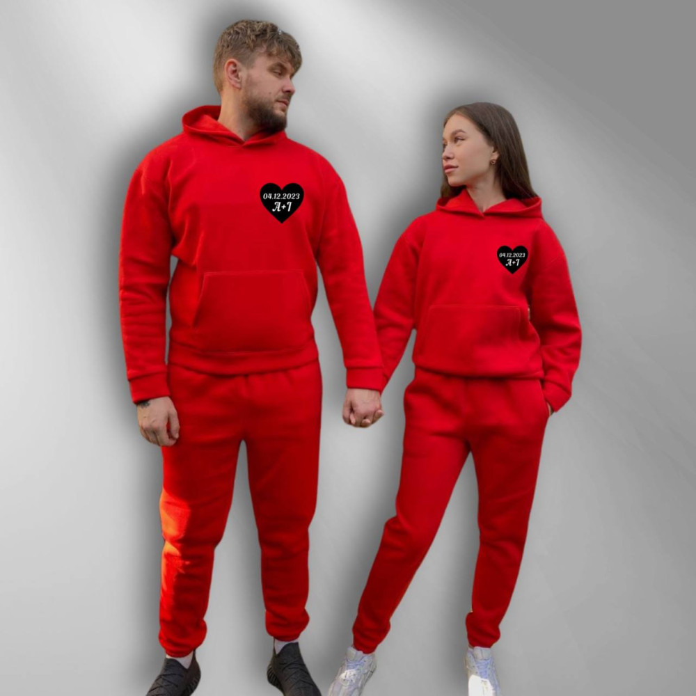 Парні спортивні костюми теплі з капюшоном Худі та Джогери М/L, XL/XXL, принт "Ініціали", червоний (429) Парні спортивні костюми теплі з капюшоном Худі та Джогери М/L, XL/XXL, принт "Ініціали", червоний (429)