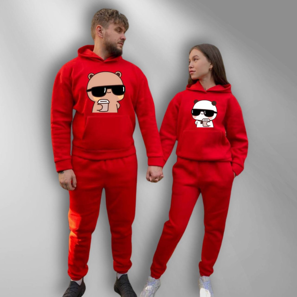 Парні спортивні костюми теплі з капюшоном Худі та Джогери M/L, XS\S, принт "Bubu/Dudu", червоний (487) Парні спортивні костюми теплі з капюшоном Худі та Джогери M/L, XS\S, принт "Bubu/Dudu", червоний (487)