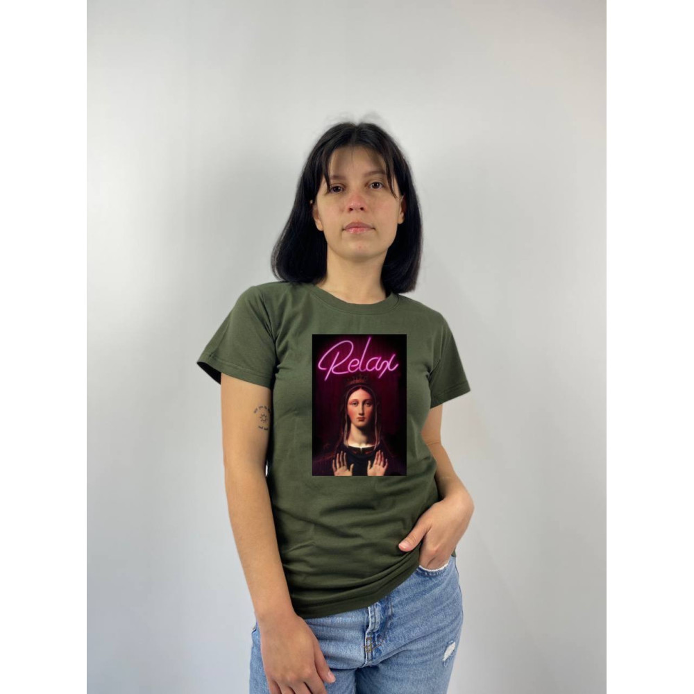 Жіноча футболка з принтом "Relax", XL, Хакі (637)