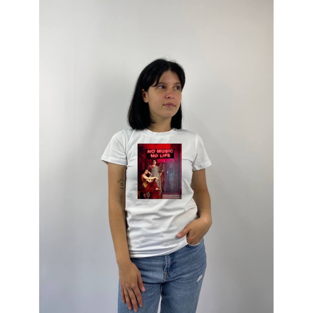 Жіноча футболка з принтом "No music no life", XL, Білий (640)