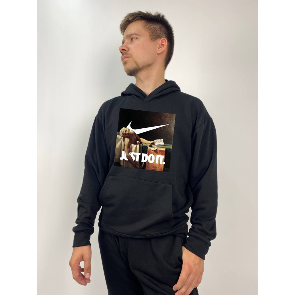 Чоловічий худі без флісу з принтом "Just do it" Oversize XL\2XL, Чорний (650)