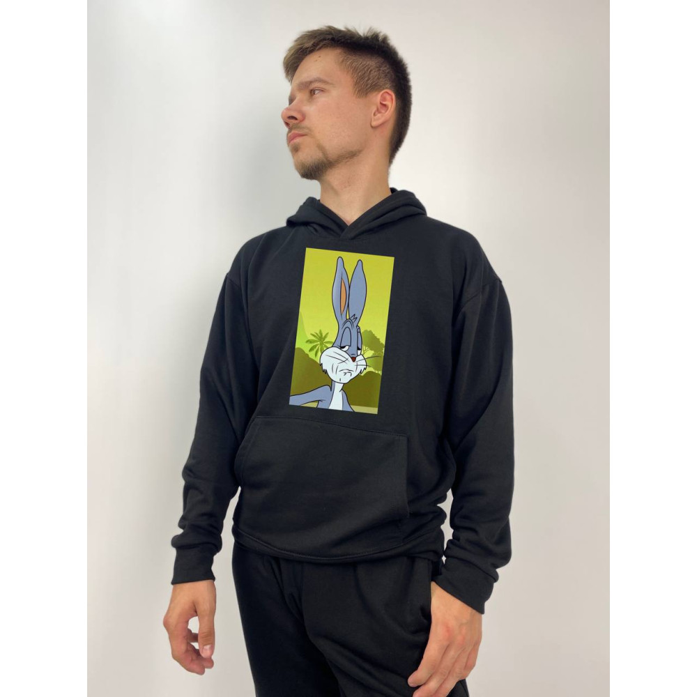 Чоловічий худі без флісу з принтом "Baks Bani" Oversize M\L, Чорний (674)