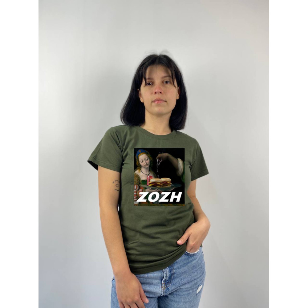 Жіноча футболка з принтом "ZOZH", S, Хакі (676)