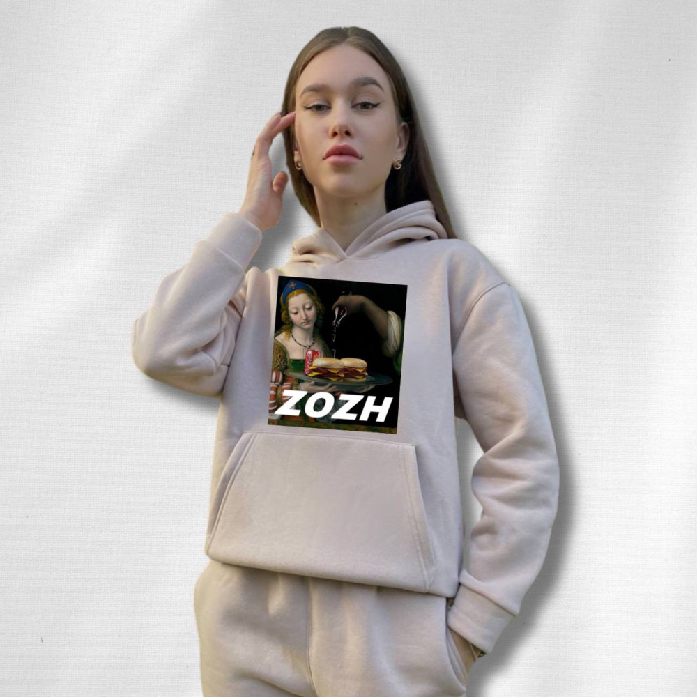 Жіночий теплий худі на флісі з принтом "ZOZH" Oversize, XL\XXL, Таш (677)