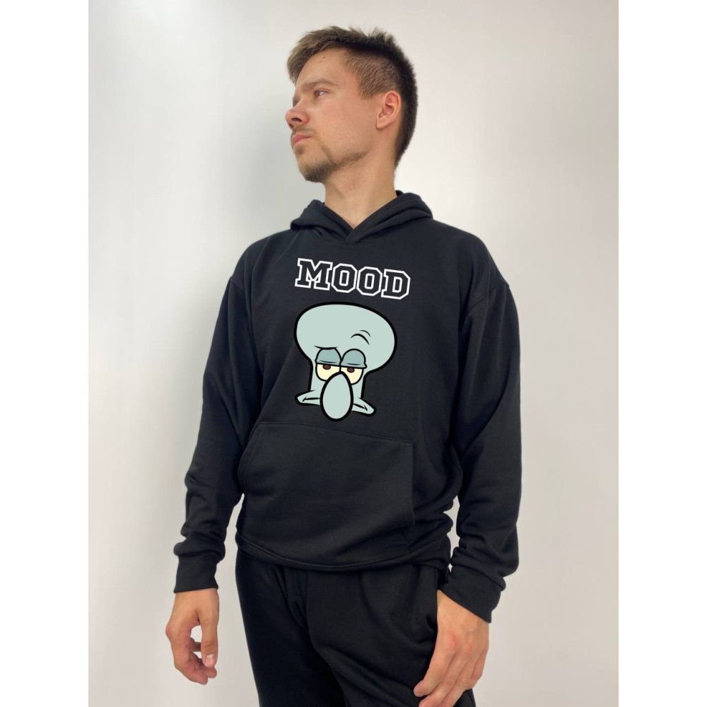 Чоловічий худі без флісу з принтом "MOOD" Oversize XS\S, Чорний (749)