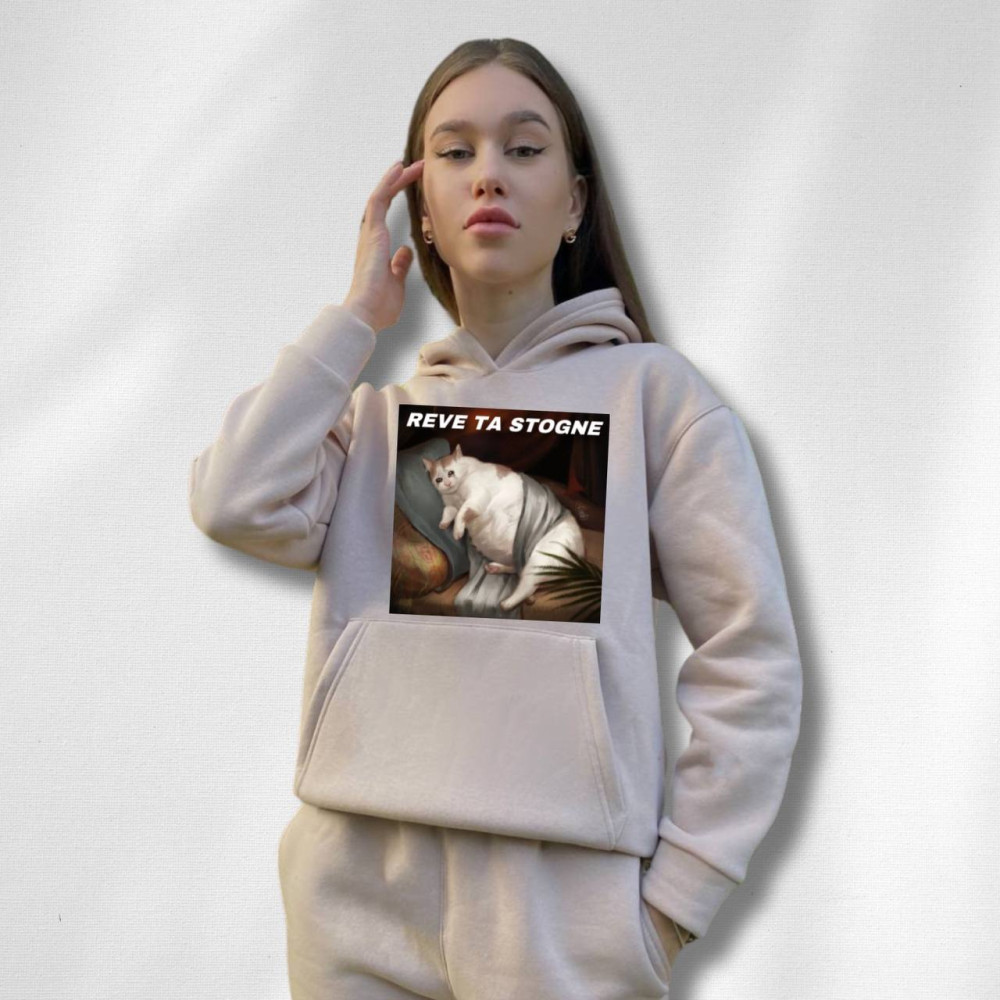 Жіночий теплий худі на флісі з принтом "Reve ta stogne" Oversize, XL\XXL, Таш (758)
