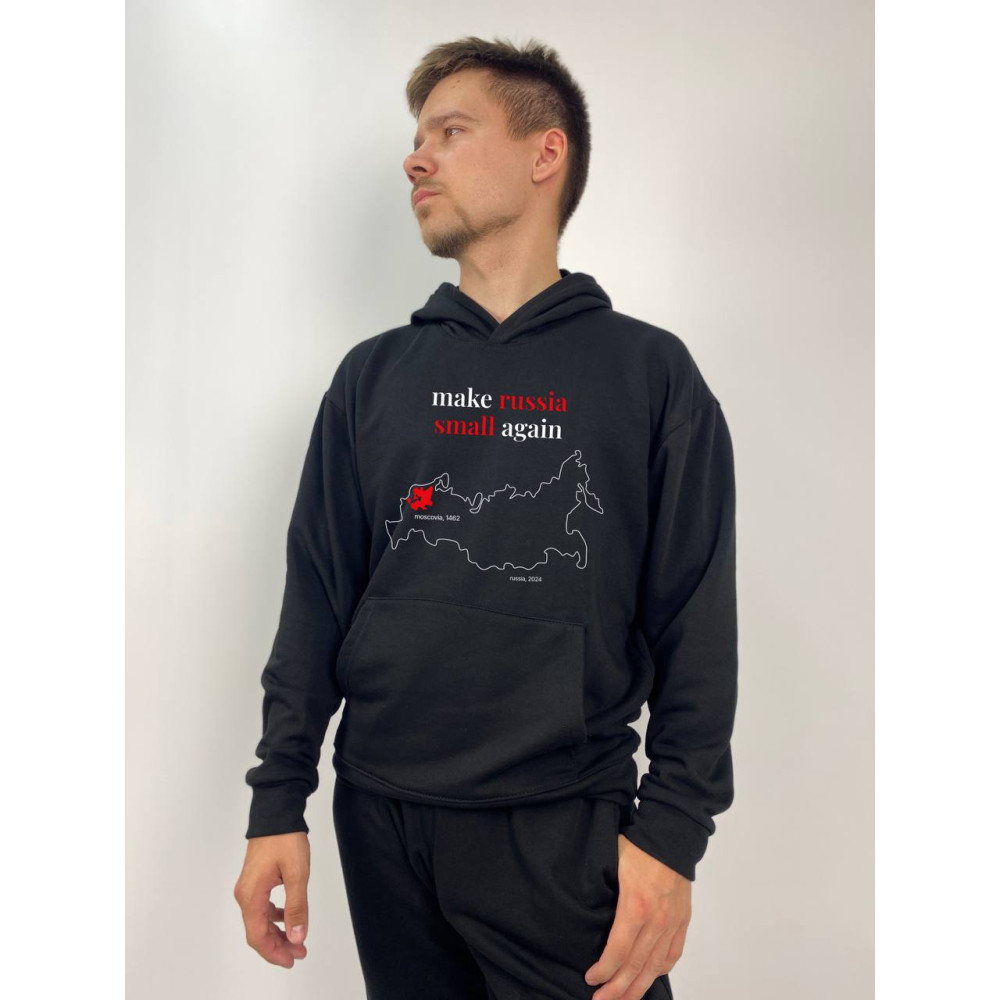 Чоловічий худі без флісу з принтом "Make ... small again" Oversize M\L, Чорний (1487)