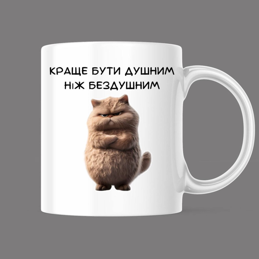 Прикольна чашка з принтом "Краще бути душним ніж бездушним", білий, 330 мл (1545)