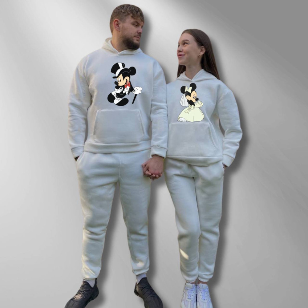 Парні спортивні костюми теплі з капюшоном Худі та Джогери M/L, XL/XXL, принт "Міккі Маус/Міні Маус" білий (1581) Парні спортивні костюми теплі з капюшоном Худі та Джогери M/L, XL/XXL, принт "Міккі Маус/Міні Маус" білий (1581)