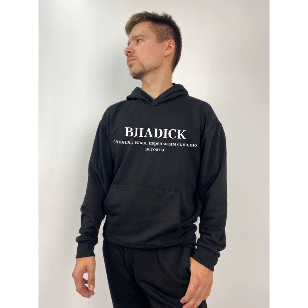 Чоловічий худі без флісу з принтом "ВлаDick" Oversize M\L, Чорний (1417)