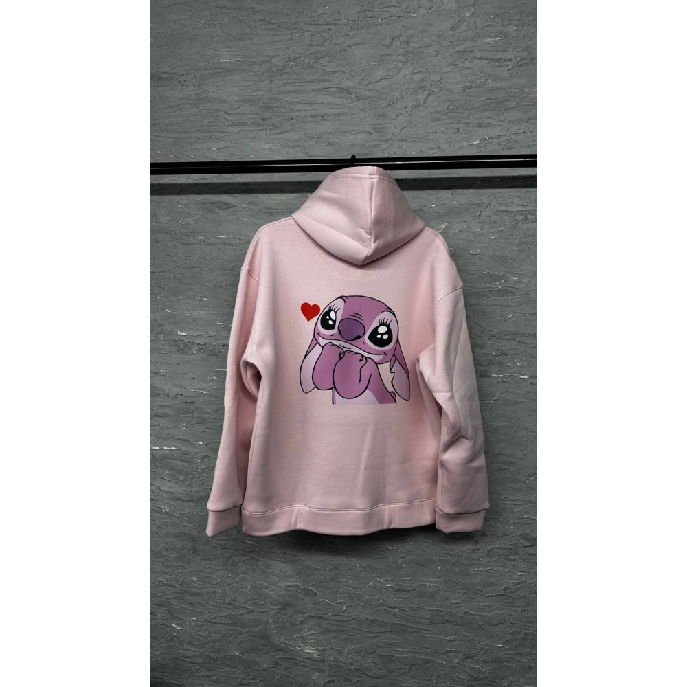Жіночий теплий худі на флісі з принтом "Angel" Oversize, XL\XXL, рожевий (1989)