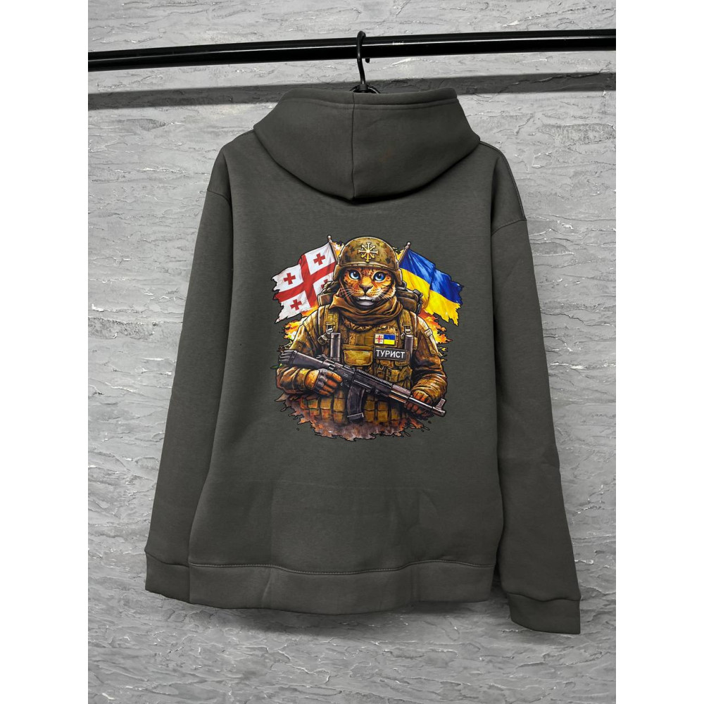 Чоловічий теплий худі на флісі з принтом "Позивний Турист" Oversize XL\2XL, Графіт (2047)
