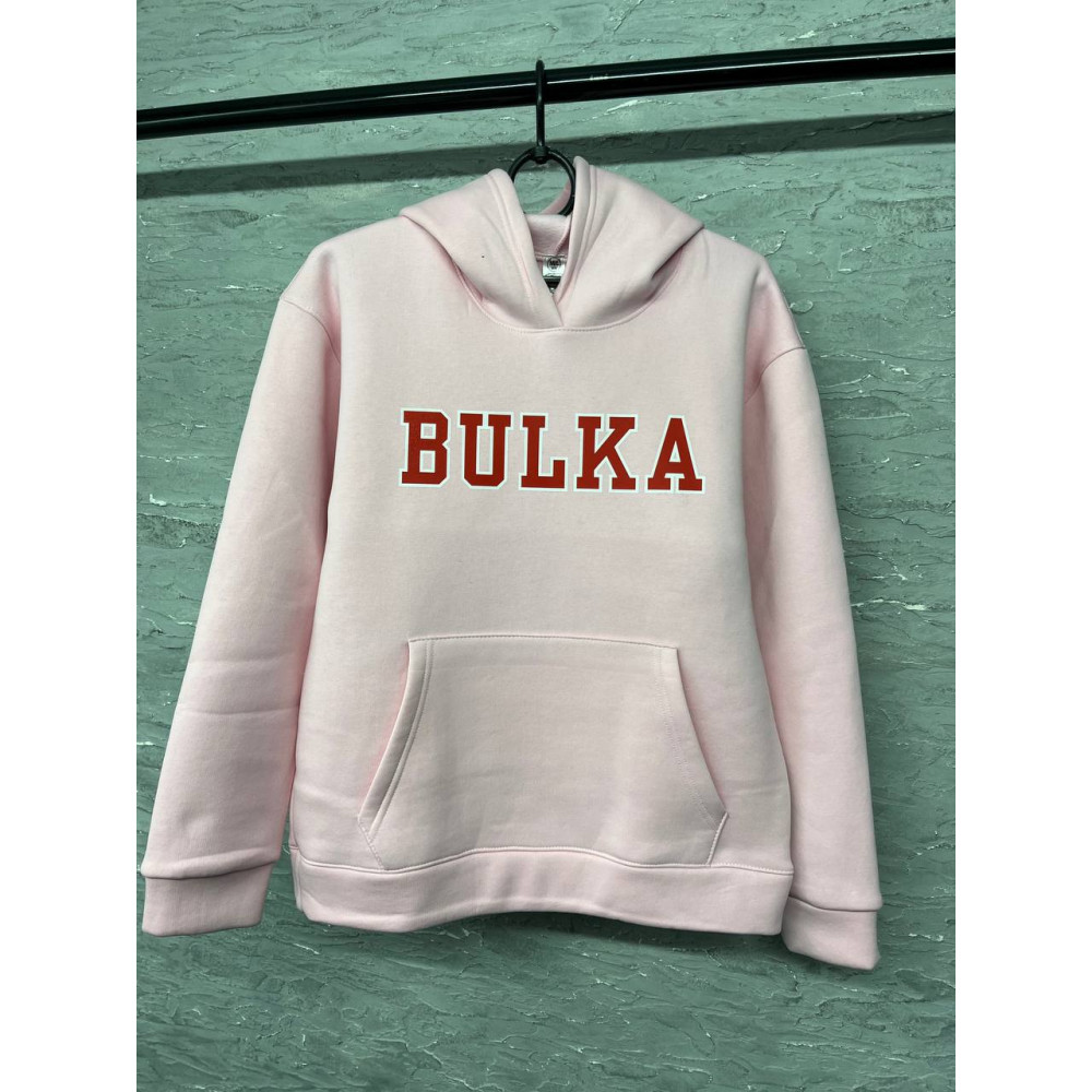 Жіночий теплий худі на флісі з принтом "BULKA" Oversize M\L, рожевий (2053)