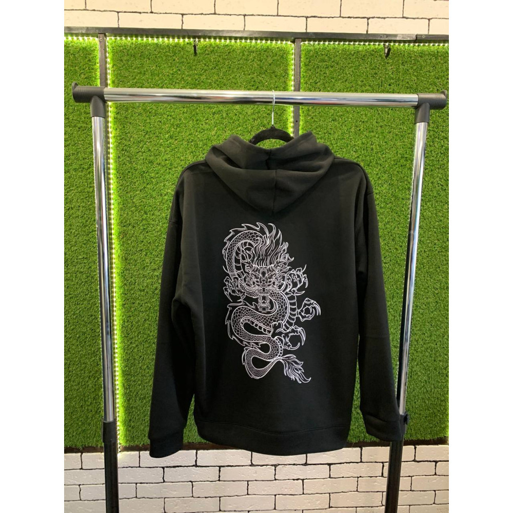Чоловічий худі без флісу з принтом "Дракон" Oversize M\L, Чорний (2094)
