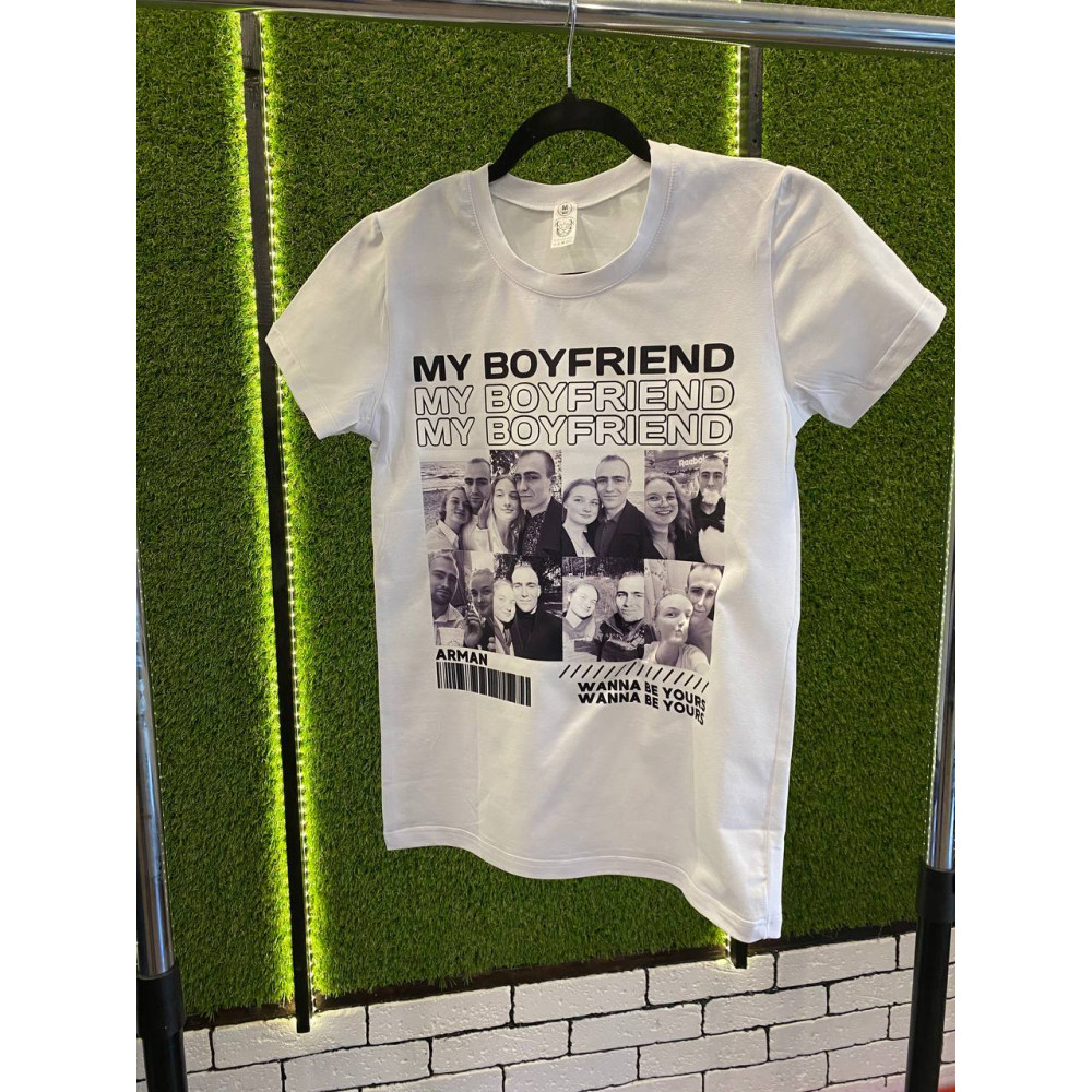 Жіноча футболка з принтом "My Boyfriend", М, Білий (2106)