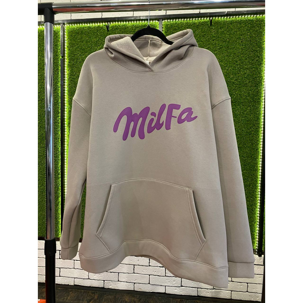 Жіночий теплий худі на флісі з принтом "Milfa" Oversize, XL\XXL, Таш (2135)