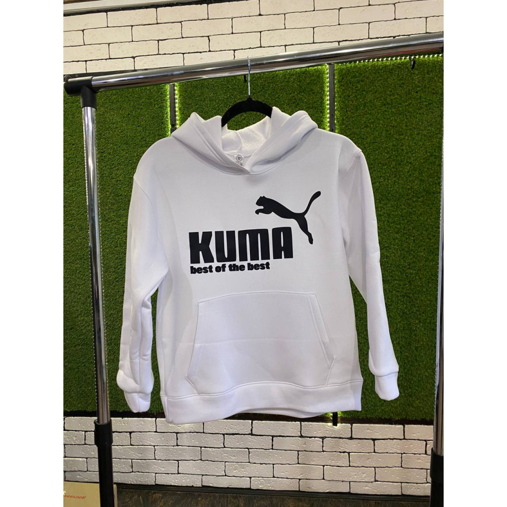 Жіночий теплий худі на флісі з принтом "Kuma best of the best" Oversize,  XS\S, білий(2179)