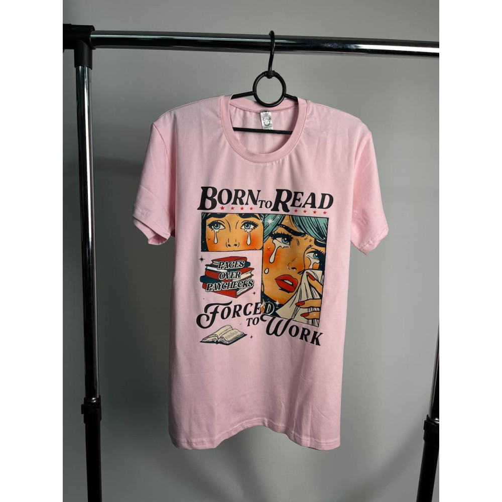 Жіноча футболка з принтом "Born to read", XL, Рожевий (2356)