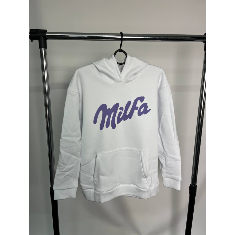 Жіночий теплий худі на флісі з принтом "Milfa" Oversize, M/L, білий(2368)