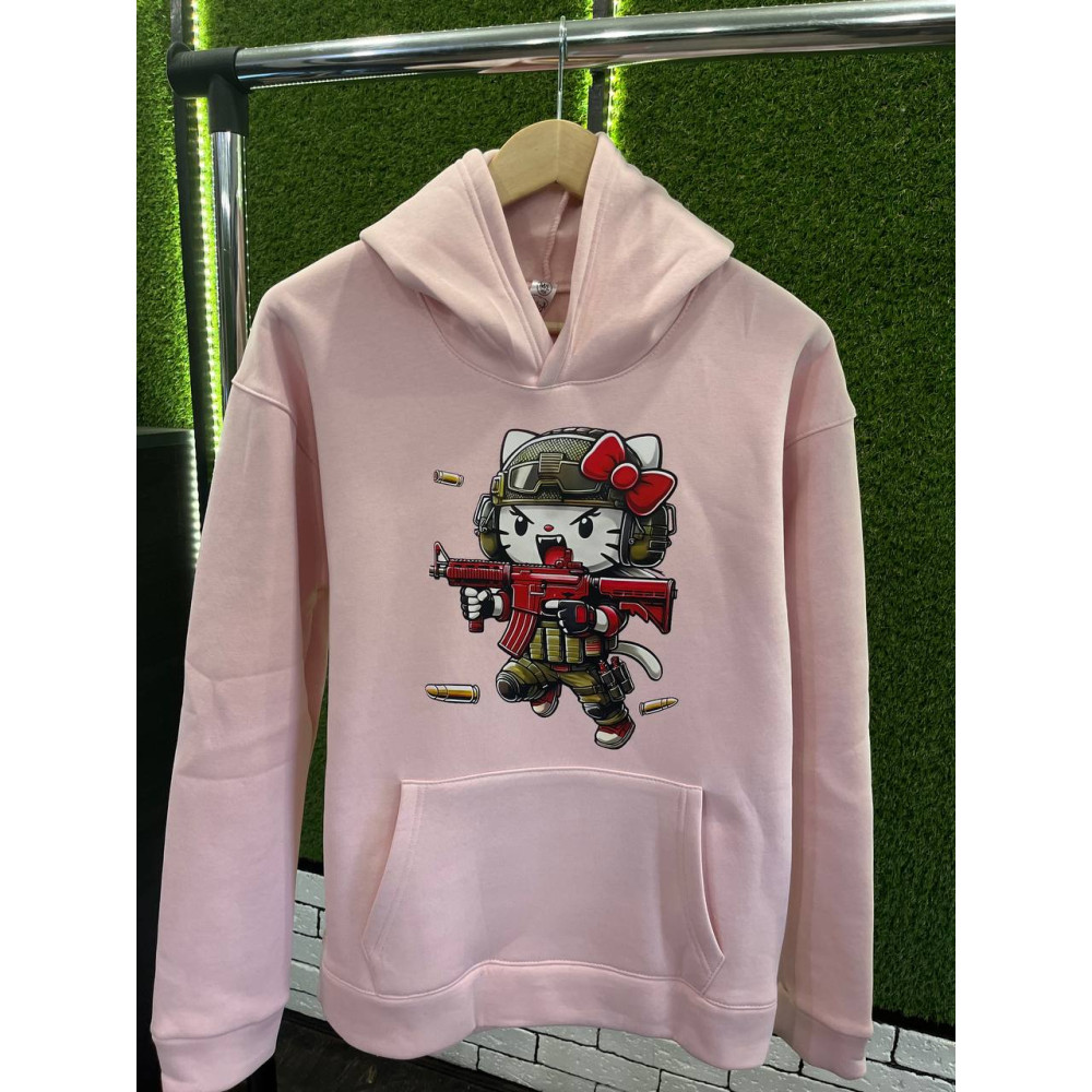 Жіночий теплий худі на флісі з принтом "Hello Kitty" Oversize M\L, рожевий (2417)
