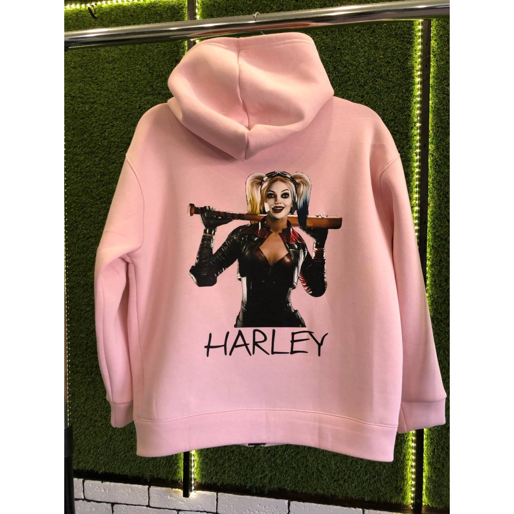 Жіночий теплий худі на флісі з принтом "HARLEY" Oversize XS/S, , рожевий (2453)