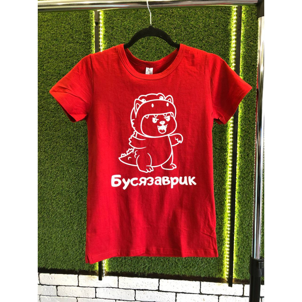 Жіноча футболка з принтом "Бусязаврик", M, червоний (2459)