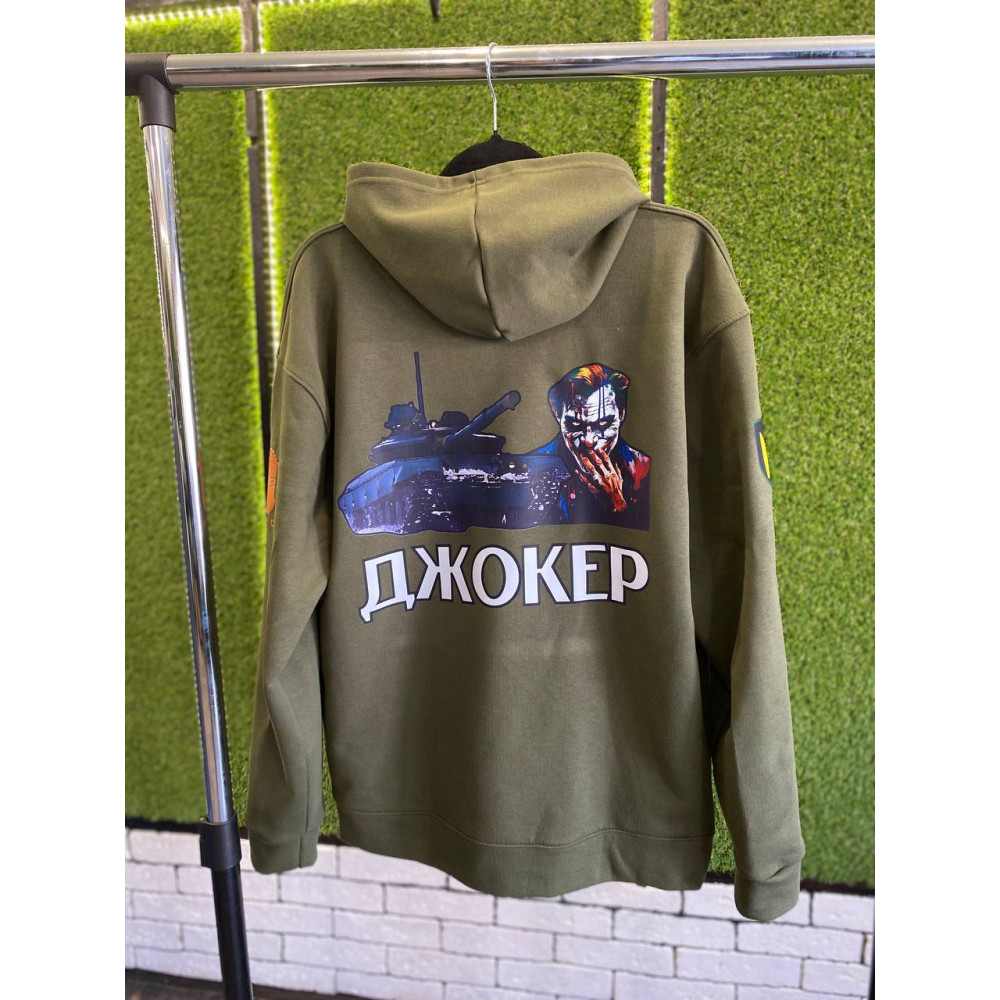 Чоловічий худі без флісу з принтом "Джокер" Oversize M\L, Хакі (2568)