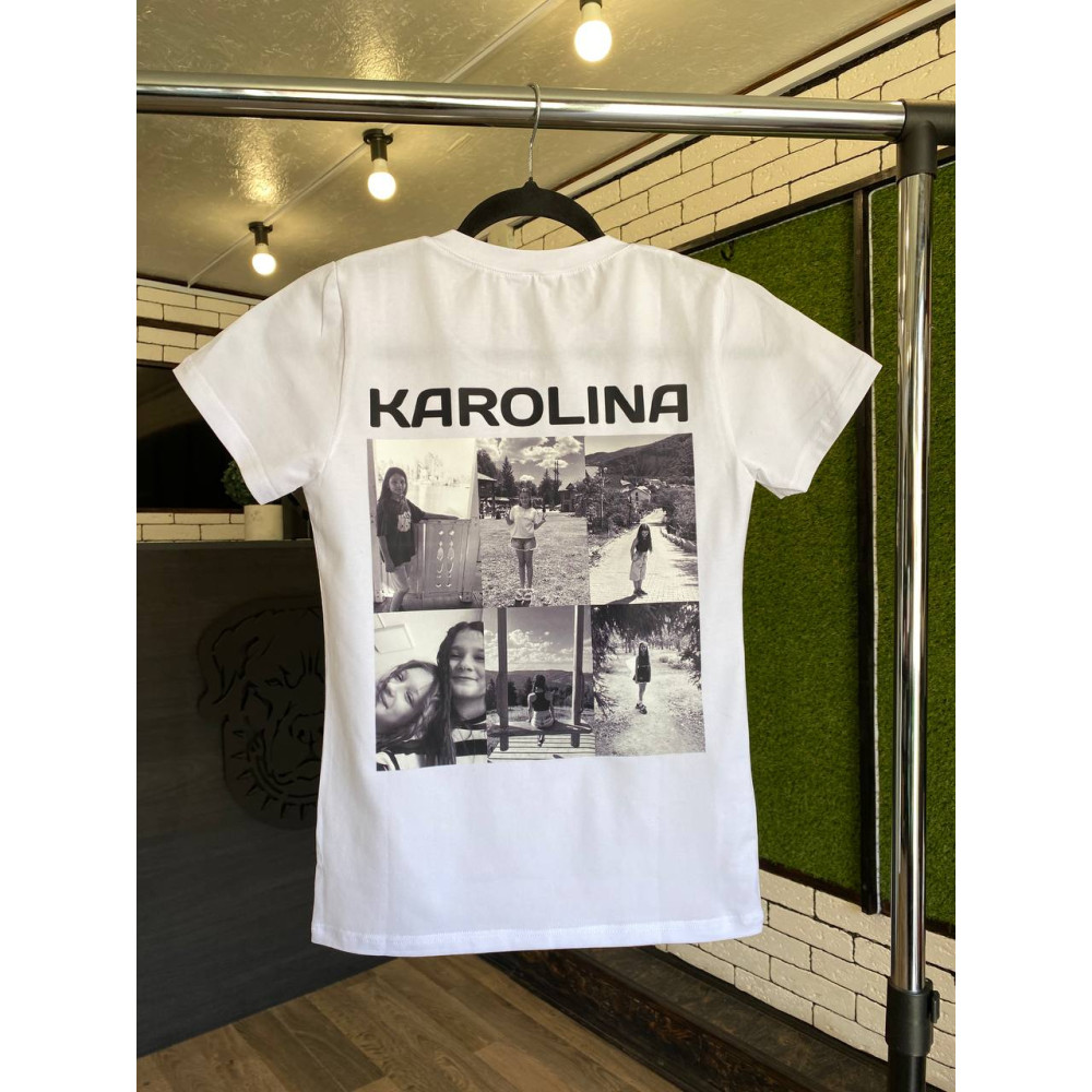 Жіноча футболка з принтом "KAROLINA", М, Білий (2638)